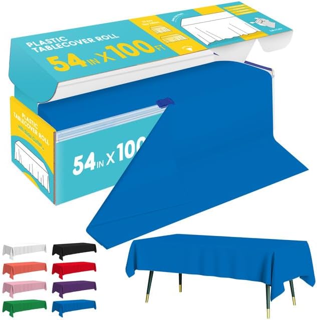 Blue Plastic Table Cover Roll - 54IN x 100FT by Niuara