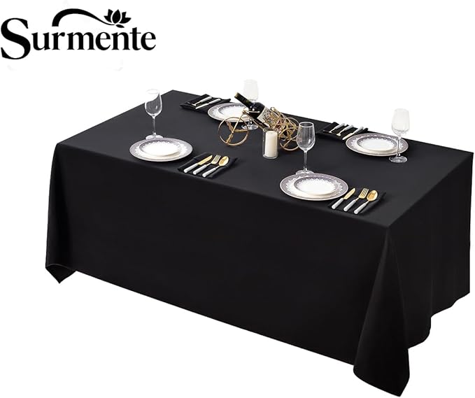 Surmente Black Tablecloth 90 x 132-inch Rectangular Polyester Table Cloth - Image 2