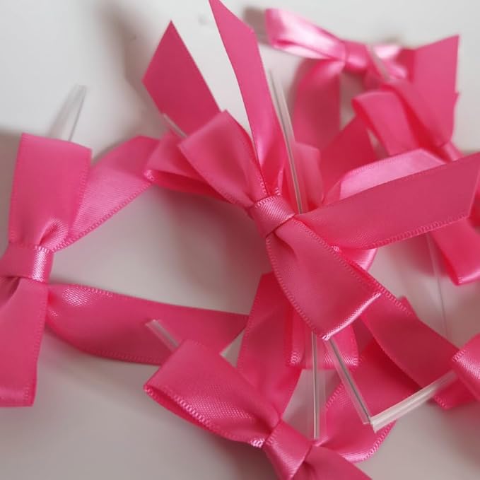 50pcs 2-1/2" Hot Pink Satin Ribbon Bows - Image 8