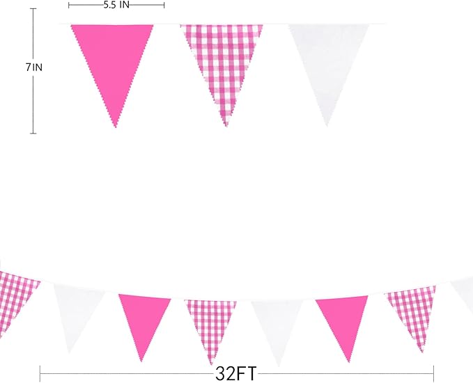 32Ft Hot Pink Party Decorations Pink Buffalo Plaid Checkered White Triangle - Image 7