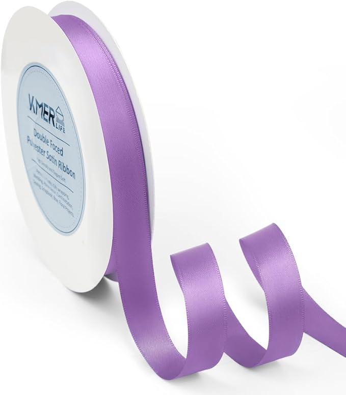 Double Faced Lavender Satin Ribbon, 5/8" x 50 Yards Ribbons, Wedding Decor by KMERLIFE