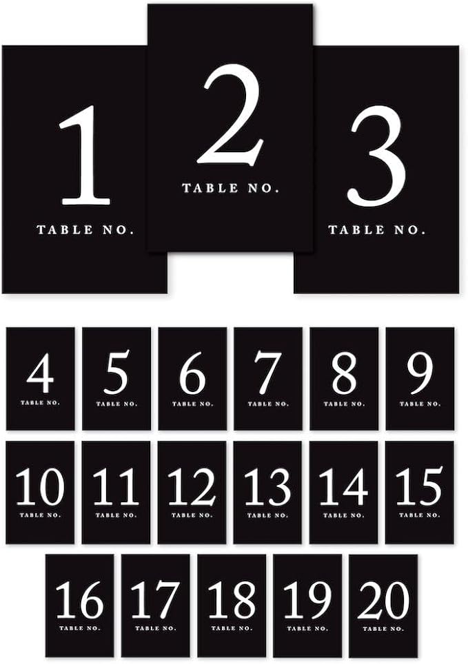 Andaz Press Table Numbers 1-20, 4x6-Inch Single Side, by AndazPress