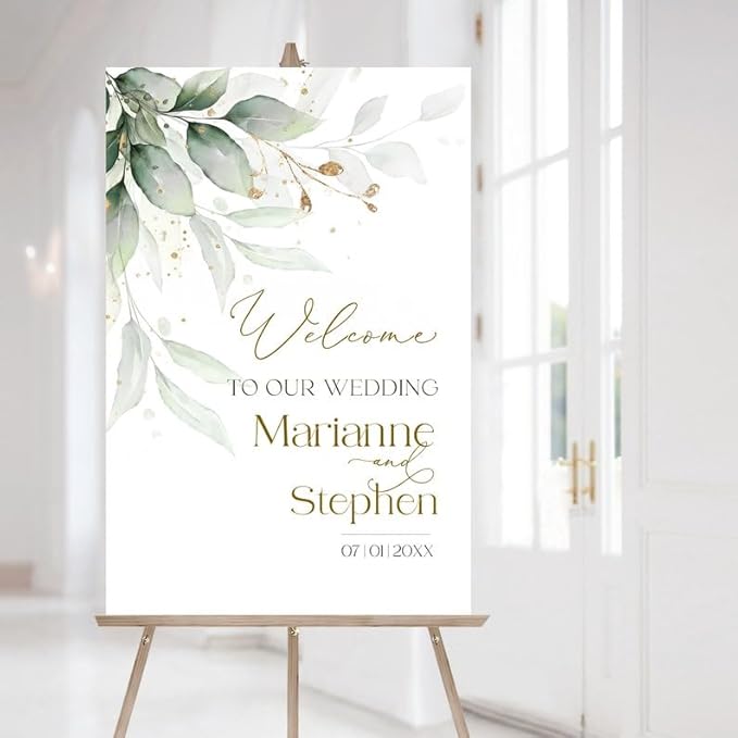 Sage Wedding Welcome Sign Template | Printable Greenery Gold Welcome Sign | by Unknown