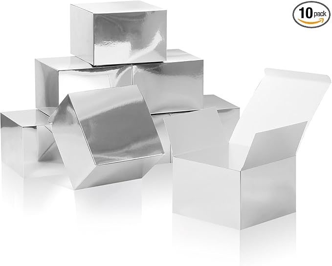COTOPHER Small Gift Boxes 10 Pack 6x6x4 inches Silver Gift Boxes by COTOPHER