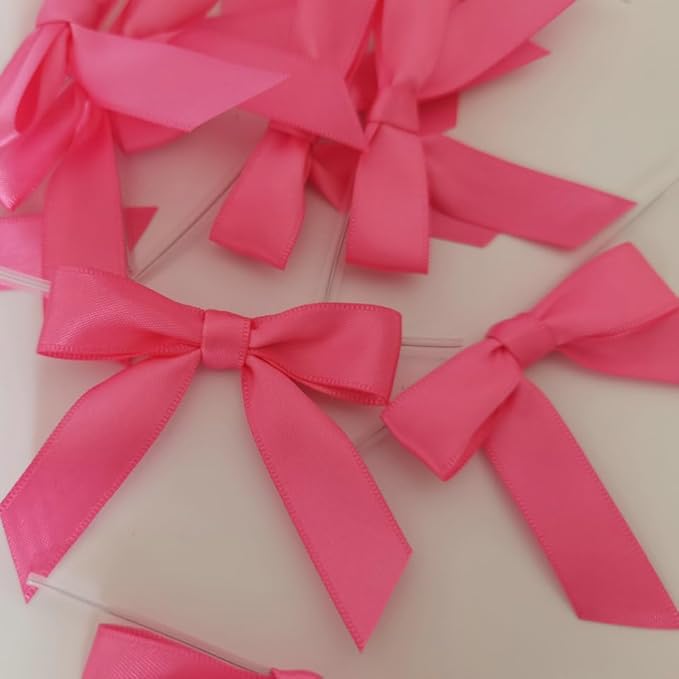 50pcs 2-1/2" Hot Pink Satin Ribbon Bows - Image 5