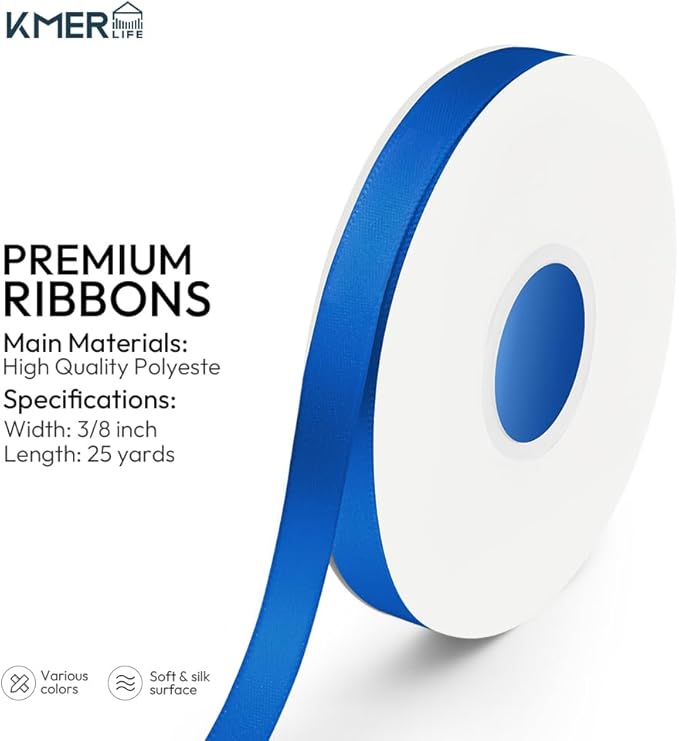 KMER LIFE 3/8 inch x 25 Yards Double Faced Polyester Royal Blue Satin Ribbon - Image 2