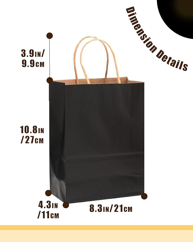 qiqee 50-Packs Black Paper Gift Bags - Image 4