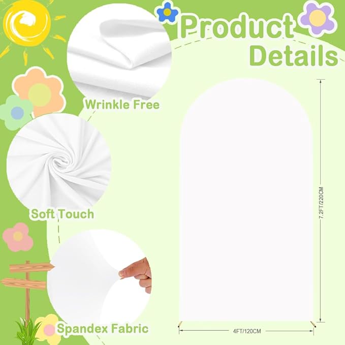 White Wedding Arch Cover Spandex Fitted Arch Covers Stretchy Backdrop 7.2ft - Image 2