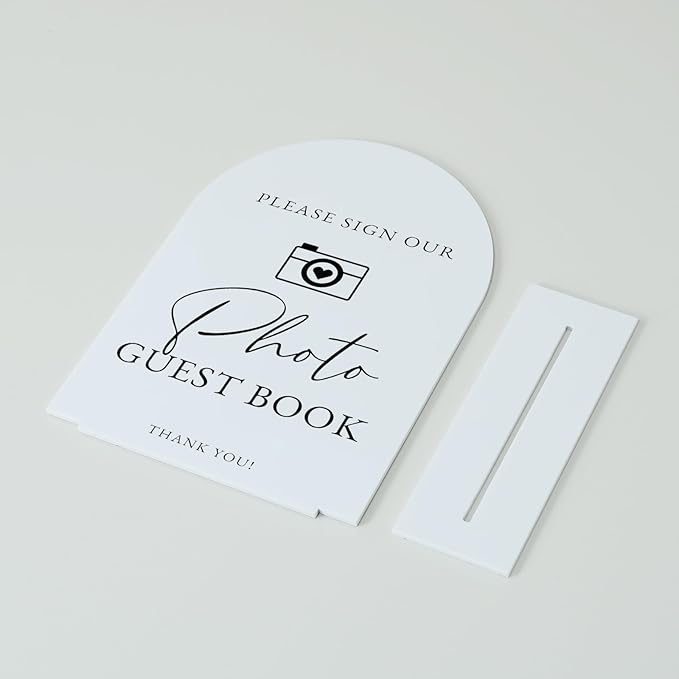Acrylic Photo Guestbook with Stand- 5"x7" White Arched Wedding Sign and Base - Image 3
