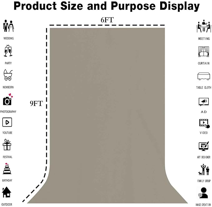 High Density Fabric 6x9FT Grey Backdrop Photo Background, Professional - Image 3