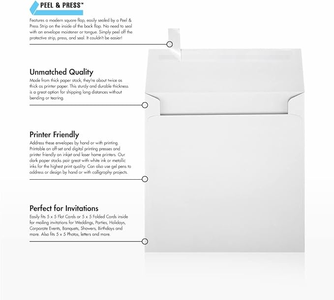 LUXPaper Square Invitation Envelopes | Peel & Press | 5 1/4" x 5 1/4" | Bright - Image 9