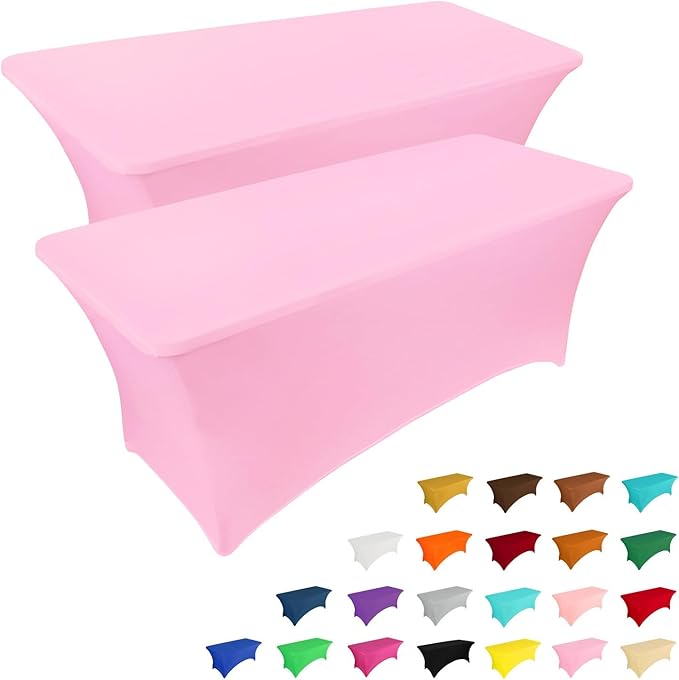 IVAPUPU 2 Pack 4FT Table Cloth for Rectangular Fitted Events Stretch Pink Table by IVAPUPU