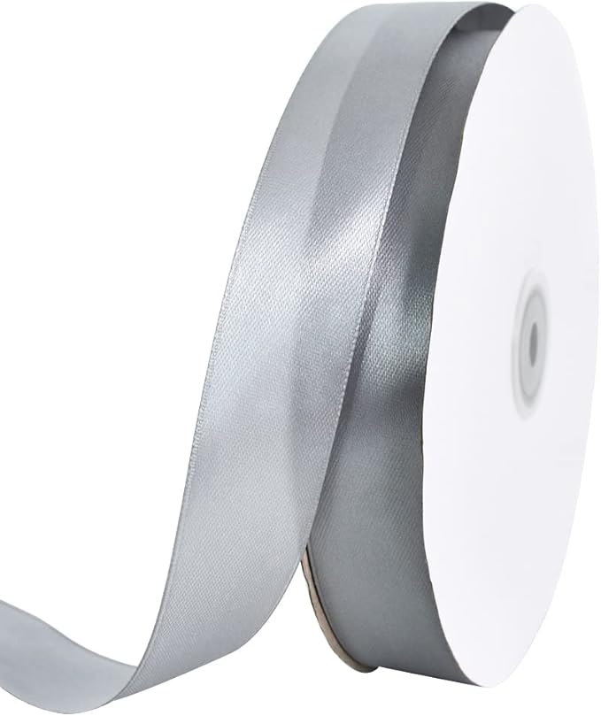 TONIFUL 1 Inch x 100yds Silver Satin Ribbon, Thin Solid Color Satin Ribbon by TONIFUL