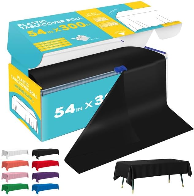 Black Plastic Table Cover Roll - 54IN x 300FT by Niuara