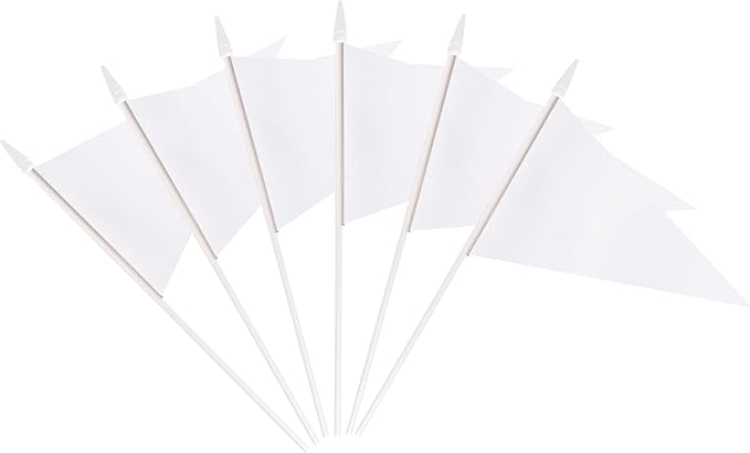 12 Pack White Pennant Flags Small Mini Hand Held Solid Color Pennant On Sticks - Image 2
