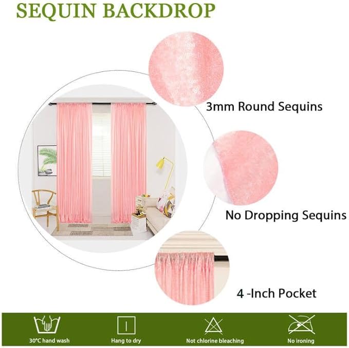 ShinyBeauty 4x10ft Pink Sequin Backdrop | 2 Panels Glitter Curtains - Image 5