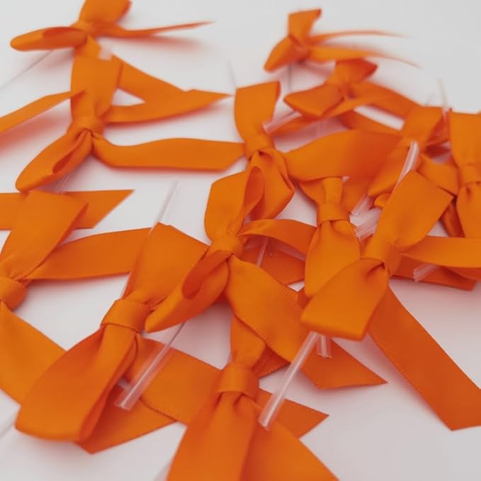 50pcs 2-1/2" Orange Twist Ties Satin Ribbon Bows in Pumpkin Color - Image 7
