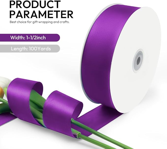1-1/2 Inch 100 Yards Satin Ribbon Purple, Solid Color Fabric Ribbon - Image 2