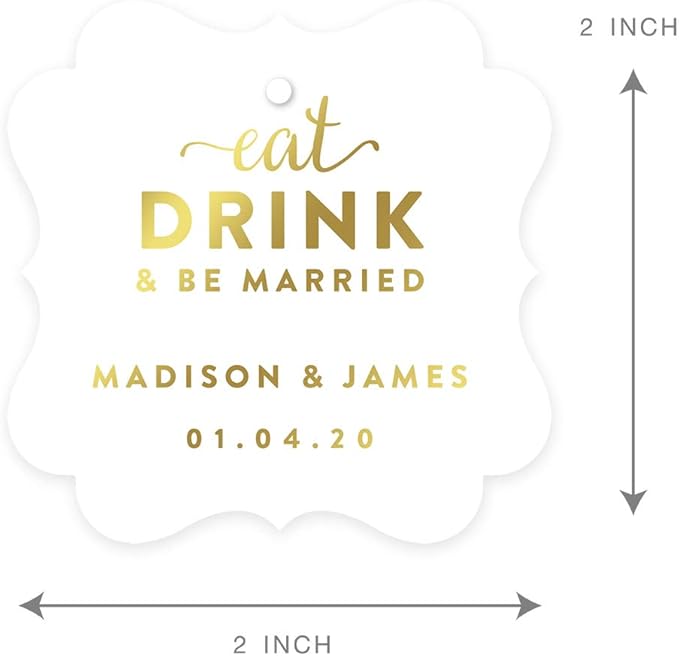 Andaz Press Personalized Fancy Frame Square Wedding Gift Tags, Metallic Gold Ink - Image 6