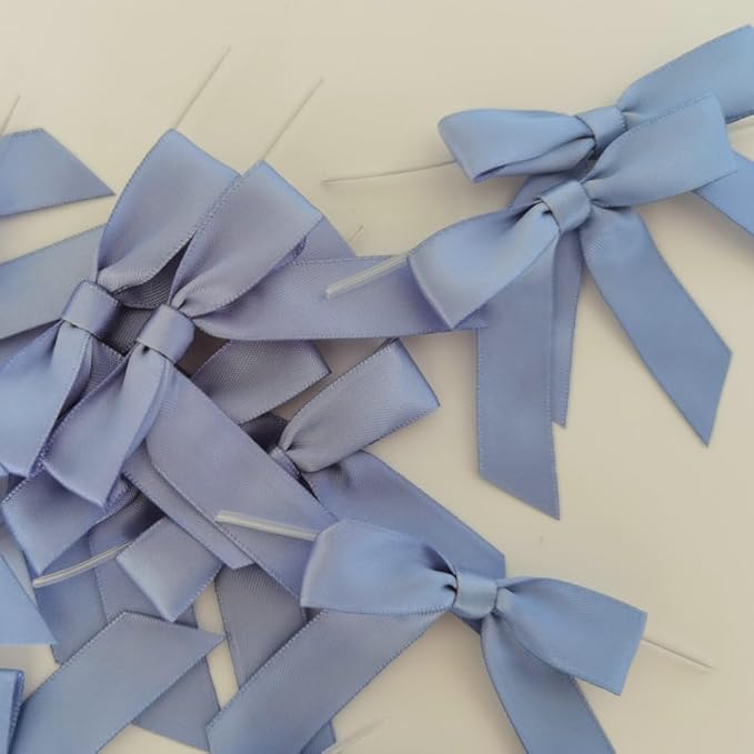 50pcs 2-1/2" Smog Blue Satin Ribbon Bows - Image 5