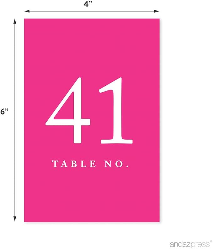 Andaz Press Fuchsia Wedding Table Numbers 41-60, 4x6-Inches Table Number Cards - Image 2
