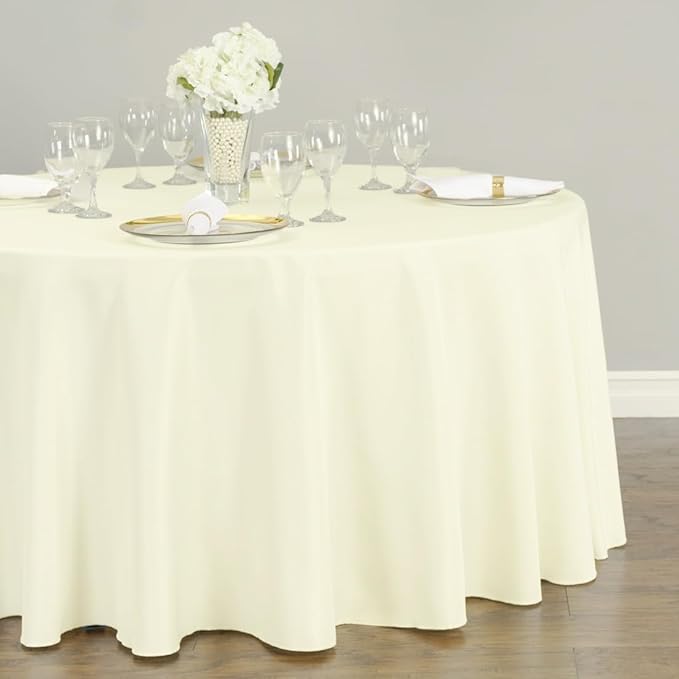 LTC LINENS 5 Pack 108 Inch Round Tablecloths Ivory - Image 2