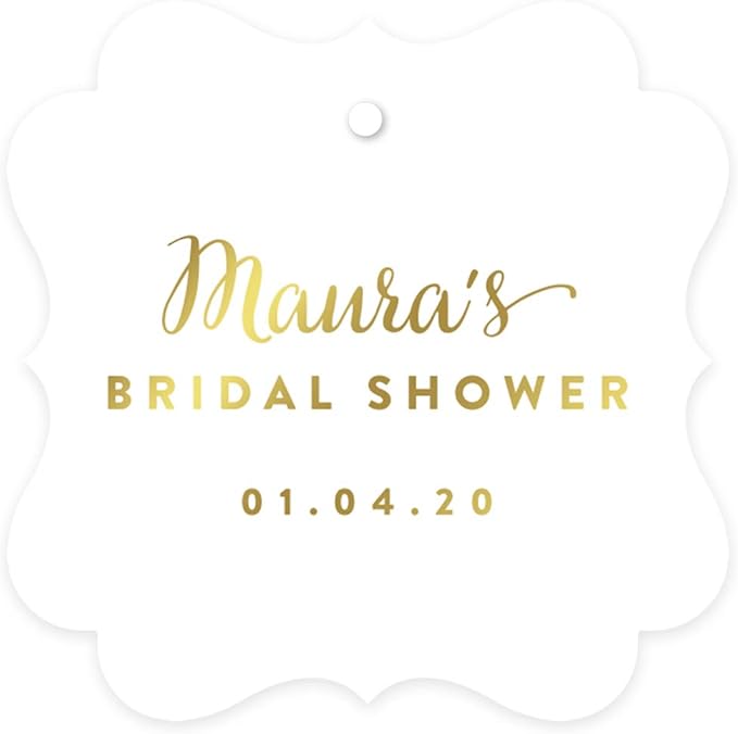 Andaz Press Personalized Fancy Frame Square Wedding Gift Tags, Metallic Gold Ink by AndazPress