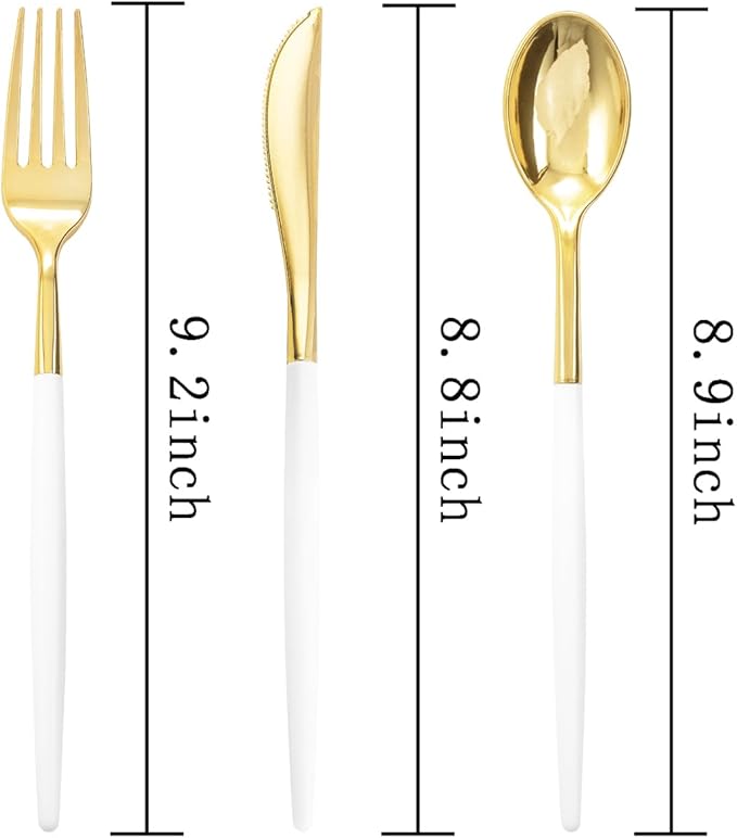 Rubtlamp 96 Pcs Gold Plastic Silverware, Cutlery Set Disposable Includes: 32 - Image 2