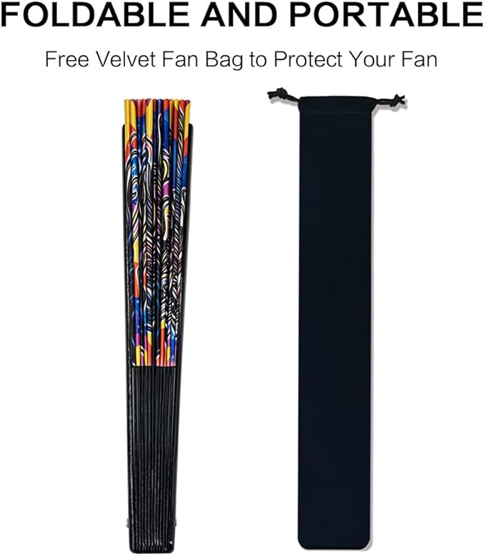 13" Large Rave Fan Bamboo, Folding Clack Hand Fans Foldable - Image 5