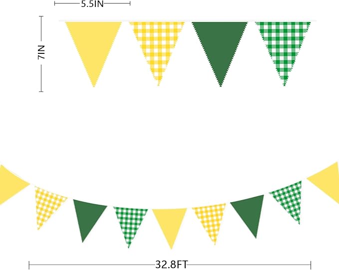 32Ft Yellow Green Party Decorations Green Yellow Gingham Banner Buffalo Plaid - Image 3