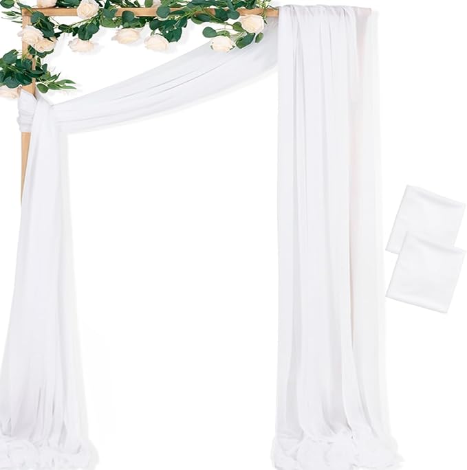 MLMC White Wedding Arch Draping Fabric 2 Panels 29" x 20 FT Extra Long Gauze by MLMC