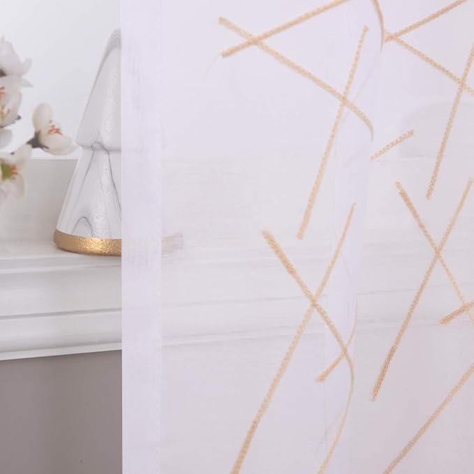 Sheer Beige Curtains 95 Inches Embroidered Branch Patterned Semi Sheer Window - Image 4