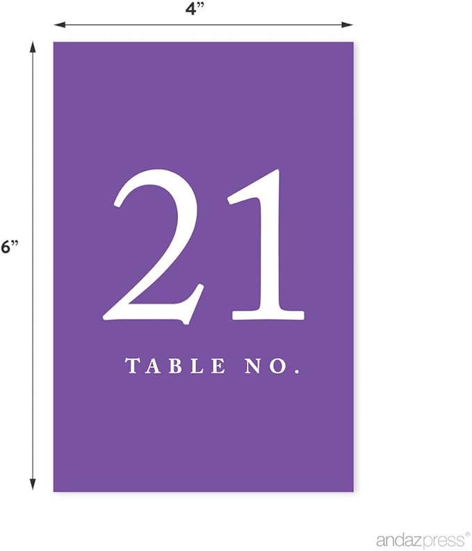 Andaz Press Purple Wedding Table Numbers 21-40, 4x6-Inches Table Number Cards - Image 2