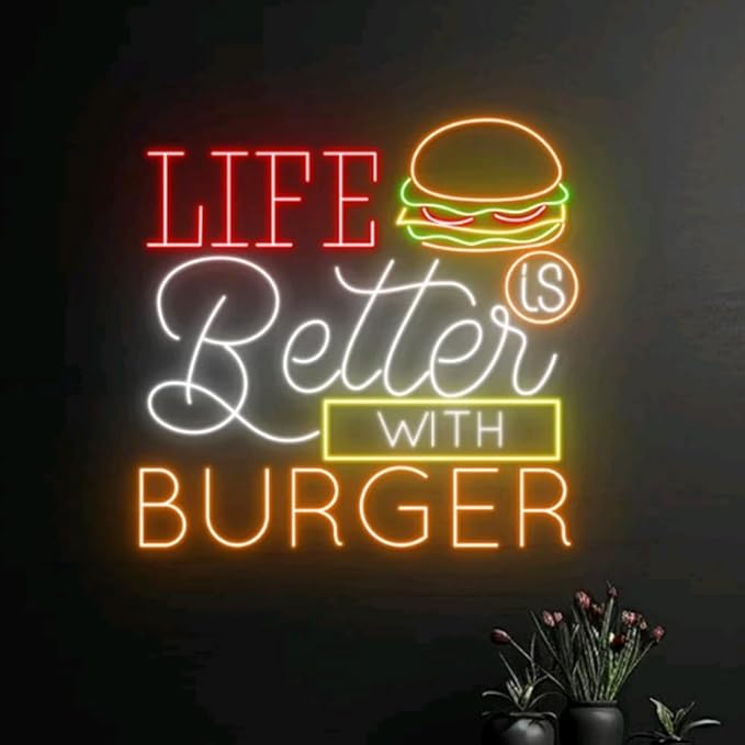 Life Is Better With Neon Burger Sign, Burgers Neon Light, Led Sign, Restaurant - Image 4