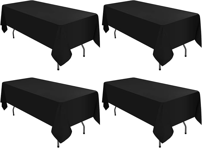 4 Pack Black Tablecloths for 6ft Rectangle Tables 60 x 102 Inch by REWOMC
