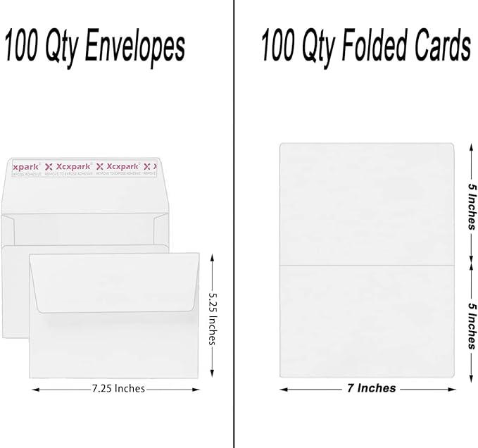 Blank White Cards, 100 Qty 5.25 x 7.25 inches Printable A7 Envelopes & 100 Qty - Image 2
