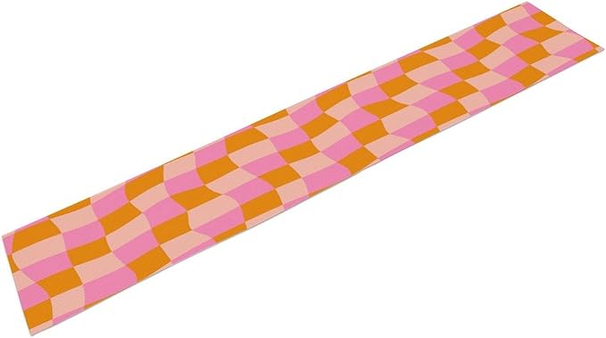 Checkered Table Runner Orange Retro 60s70s Boho Style Kitchen Restaurant - Image 2