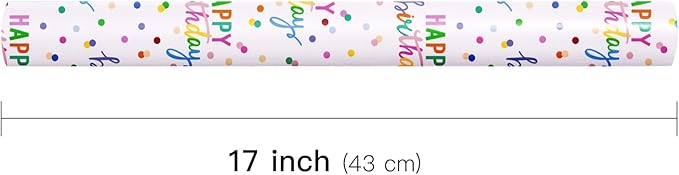LeZakaa Birthday Wrapping Paper Roll, Happy Birthday Lettering & Colored Polka - Image 8
