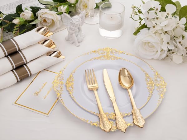 400PCS Pre Rolled Gold Plastic Silverware Sets - Image 9