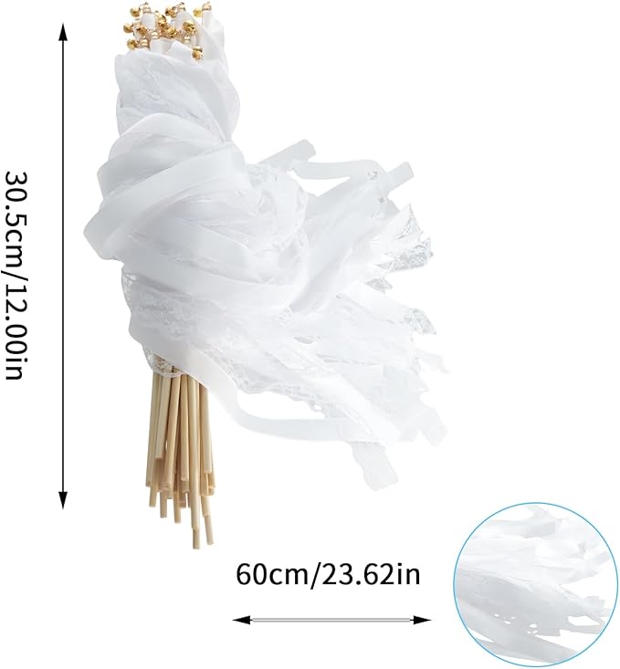 30 Pcs White Wedding Wands, Lace Wedding Streamers, Ribbon Streamers, Wedding - Image 3