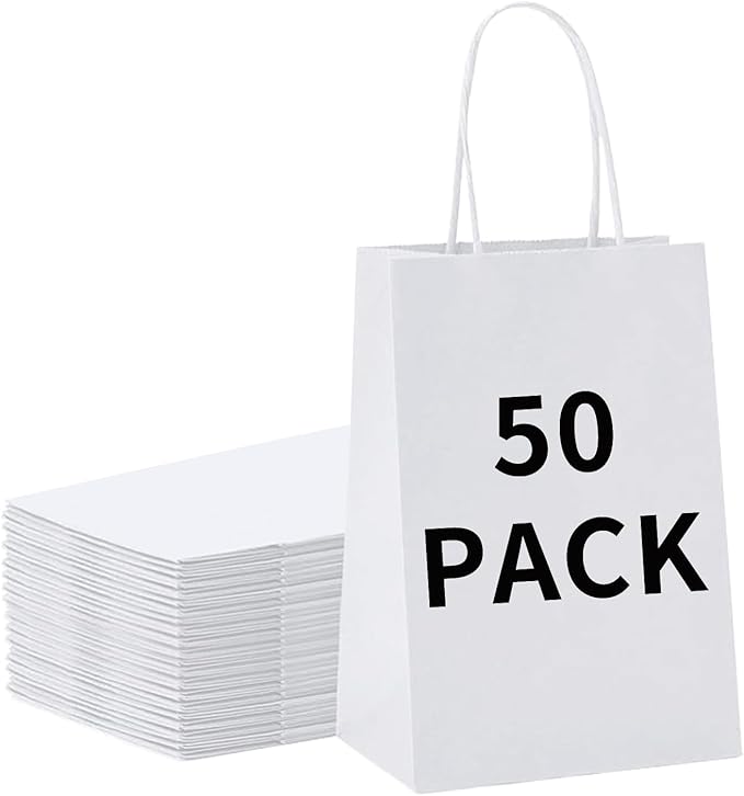 BAG BOX 50 Pack 5.9x3.1x8.25 Inch White Gift Bags by BAGBOX