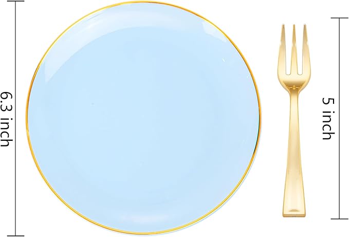 Festiva 200Pcs Blue Gold Cake Plates 6.3" - Image 2