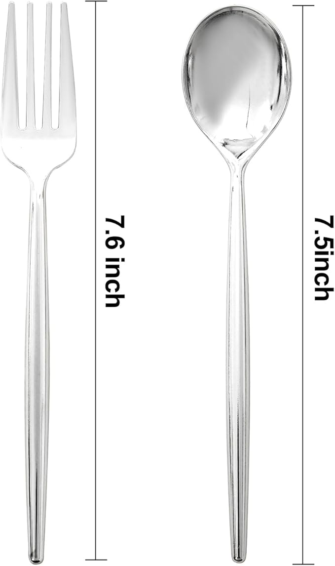 SUT 100Pcs Silver Plastic Silverware - Image 2