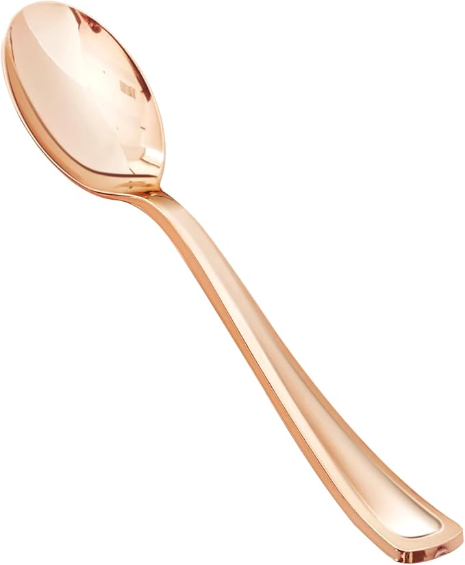 BESTVIP 50 Pack 6.9 Inch Rose Gold Plastic Spoons, Heavy Duty Plastic Silverware by Bestvip