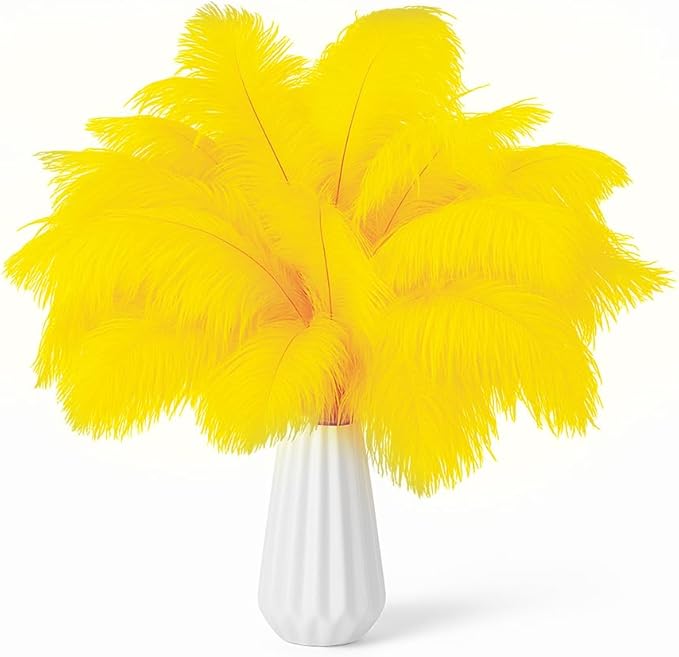 NEWONG 30pcs Yellow Ostrich Feathers Natural Bulk 8-10in（20-25cm） Vase Craft by NEWONG