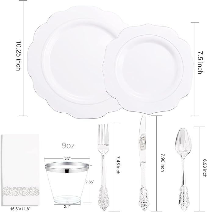 NOCCUR 175pcs Silver Plastic Plates - Image 3