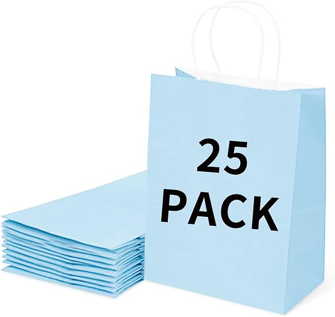 BAG BOX 25 Pack Small 5.9x3.1x8.25 Inch Blue Kraft Paper Gift Bags by BAGBOX