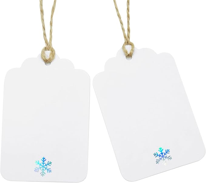 100Pcs Blank Gift Tags with String Iridescent Foil Snowflake Large Gift Tags by ASYEHJNR
