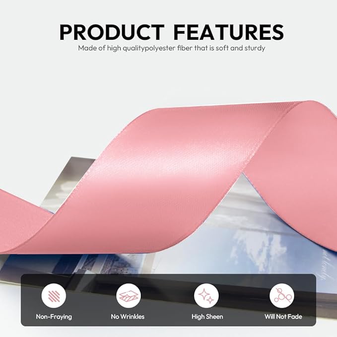 1-1/2 Inch 100 Yards Satin Ribbon Dusty Pink, Solid Color Fabric Ribbon - Image 3