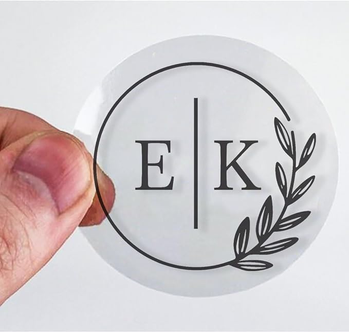 Customizable EK Initials Circle Branch Transparent Stickers 4cm 1.57 Inch Clear by Custom
